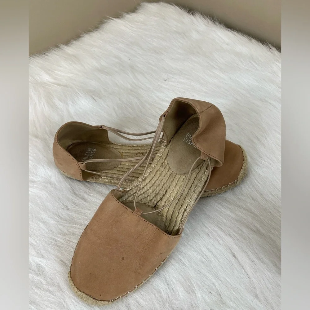 Eileen Fisher Lee Nubuck Leather Tan Espadrille Flats 8.5